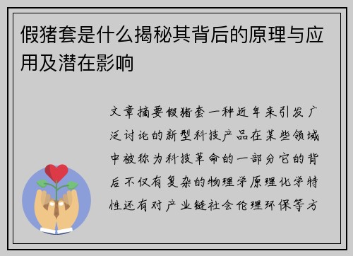 假猪套是什么揭秘其背后的原理与应用及潜在影响